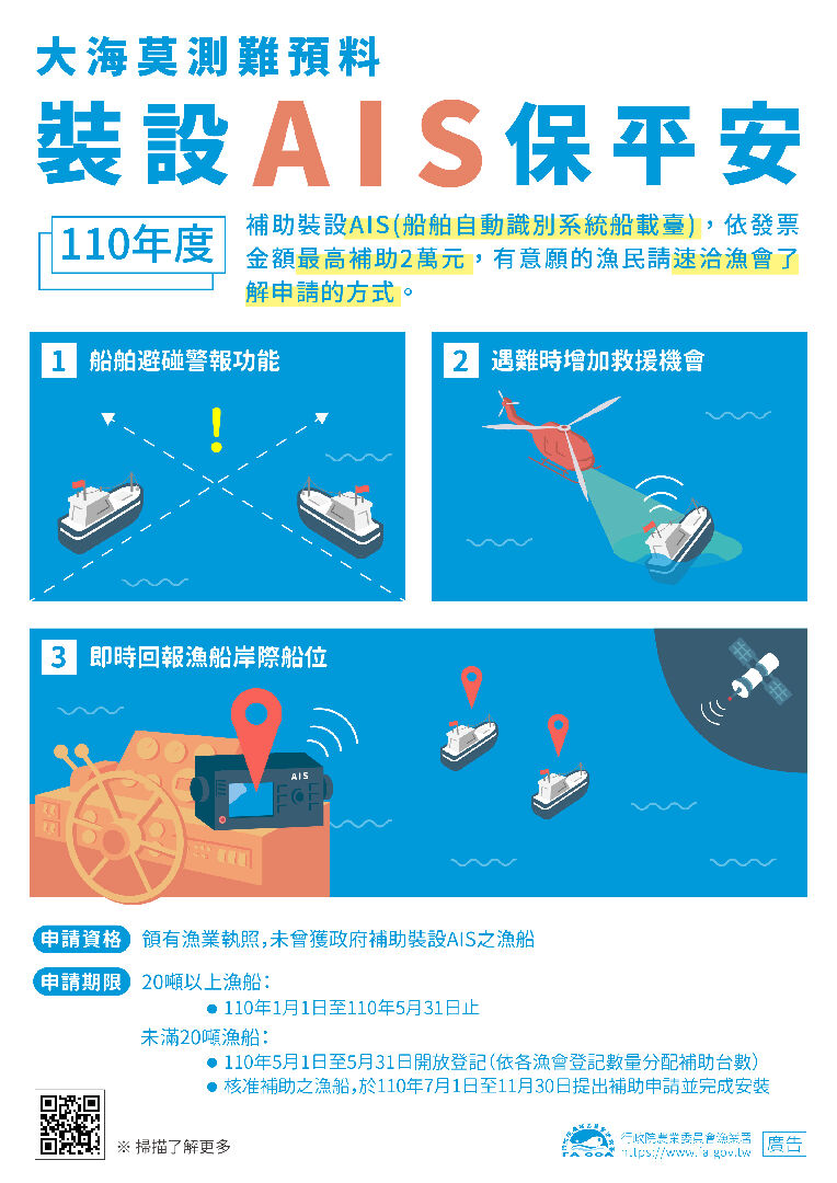 漁船申請補助裝設AIS要趁早，增加航行及作業安全免煩惱